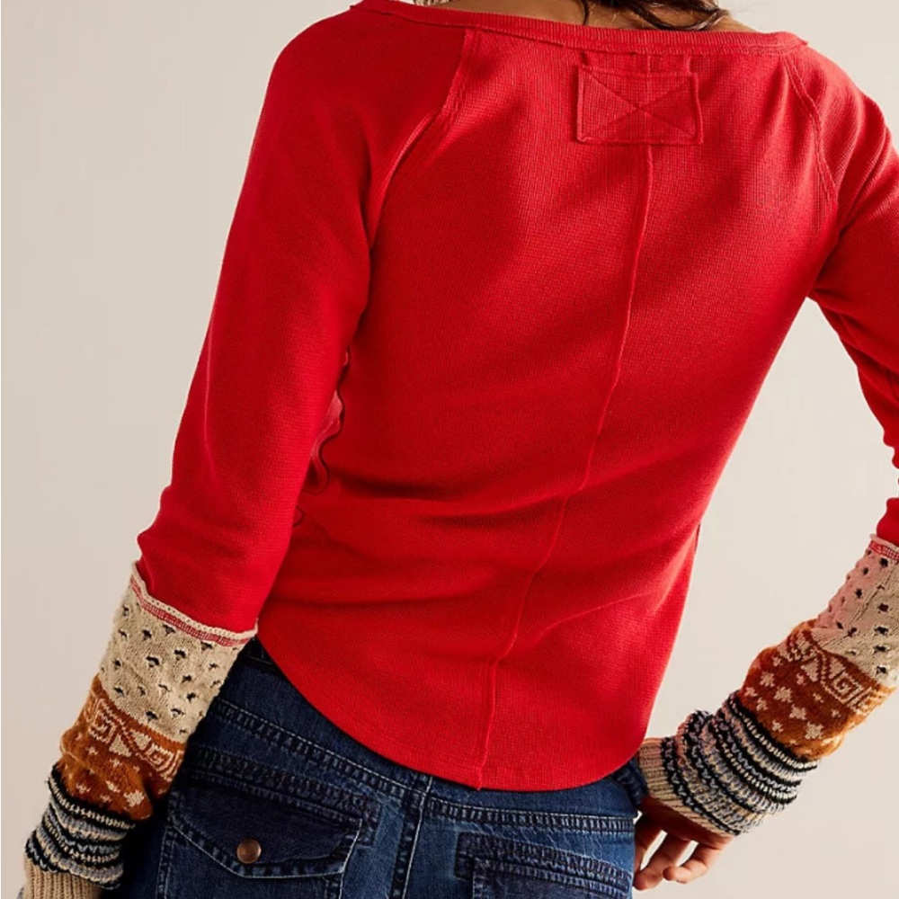 We the Free All in Cuff Red Long Sleeve Top Large Worn once - Picture 2 of 6
